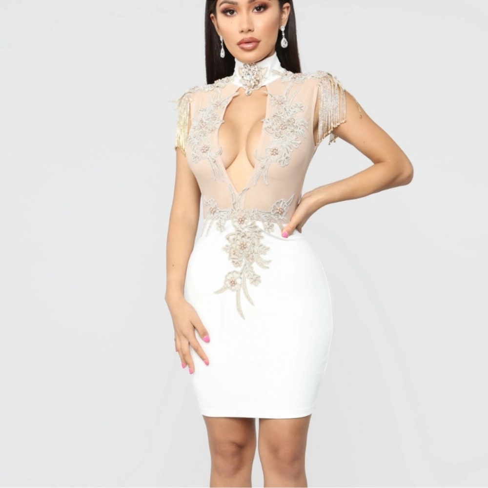 Fashion Nova Honey on your lips mini dress sz small ivory color